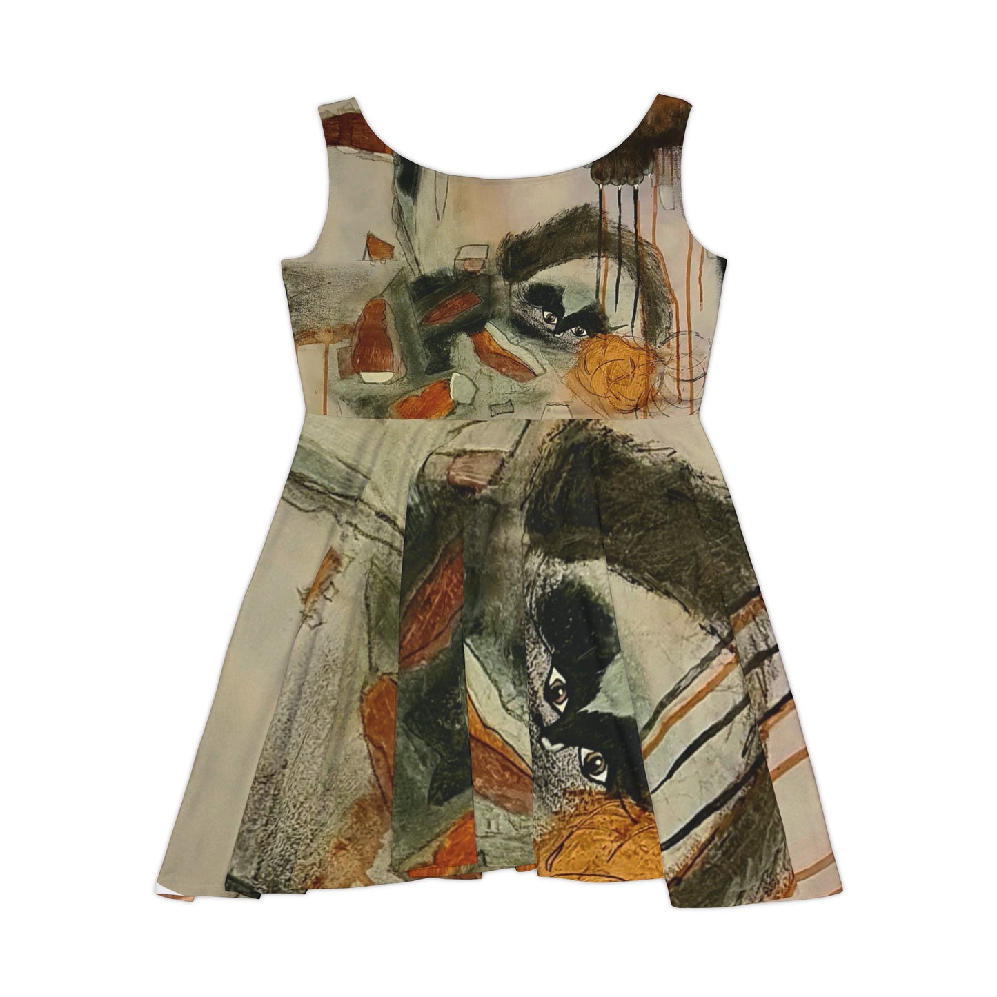 Women's Skater Dress, Cute Abstract Cat Dress  Cat lover Clothing - Alternative Fashion