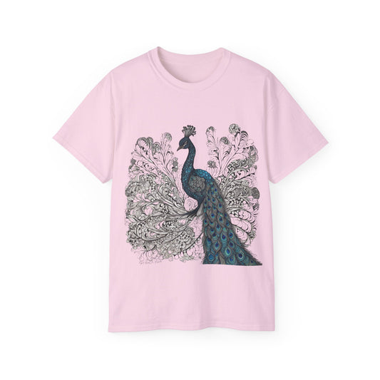 Unisex Cotton Tee| Peacock| Art| Front print| Zentangle art