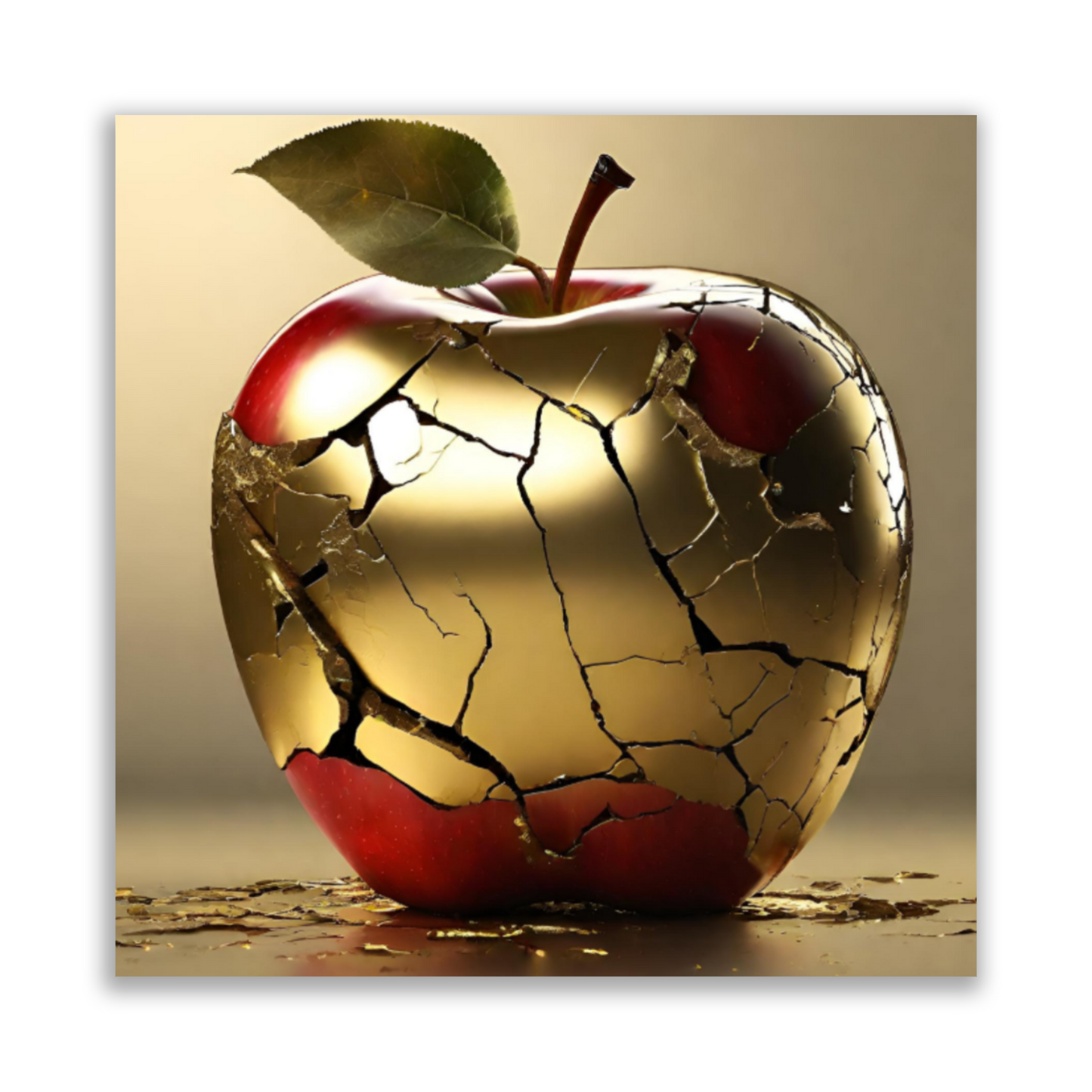 Metal wall art- Golden Spoiled apple- Original Abstract print 375x375 mm