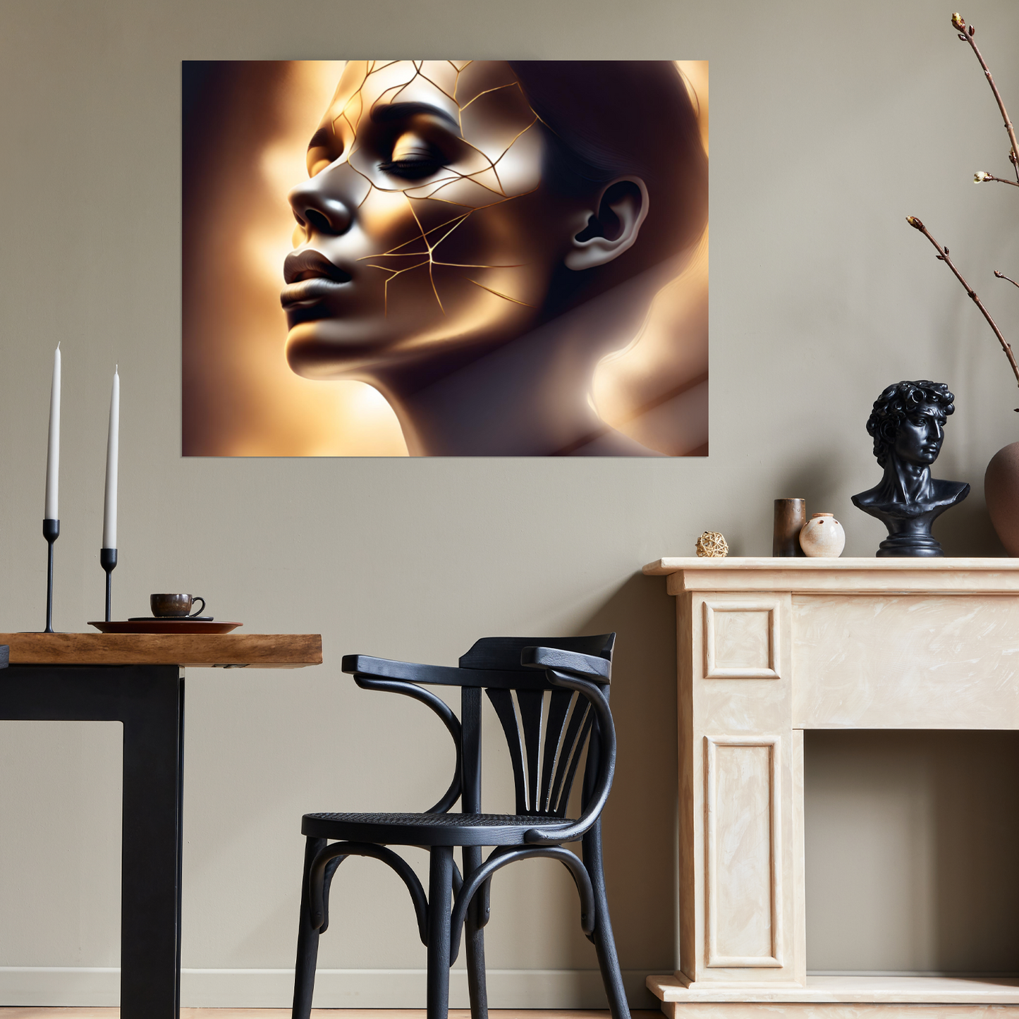 Metal Wall Art-Golden Girl face-Original abstract print 750x560 mm