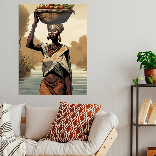 Metal Wall Art-Woman with apple basket- original modern print 500x375 mm