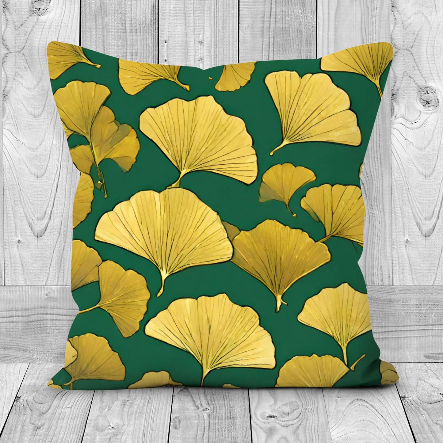 Plump Filled Cushion-Gold Ginkgo design- Original abstract- 45x45 cm- double sided- Upholstery