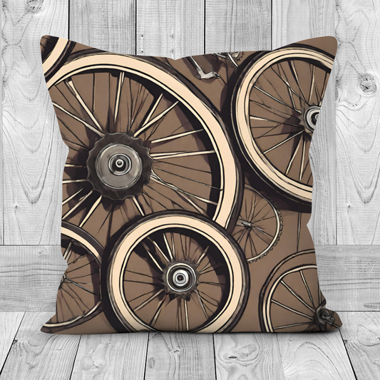 Plump Filled Cushion -Bike Wheels pattern design- size options- Original abstract design